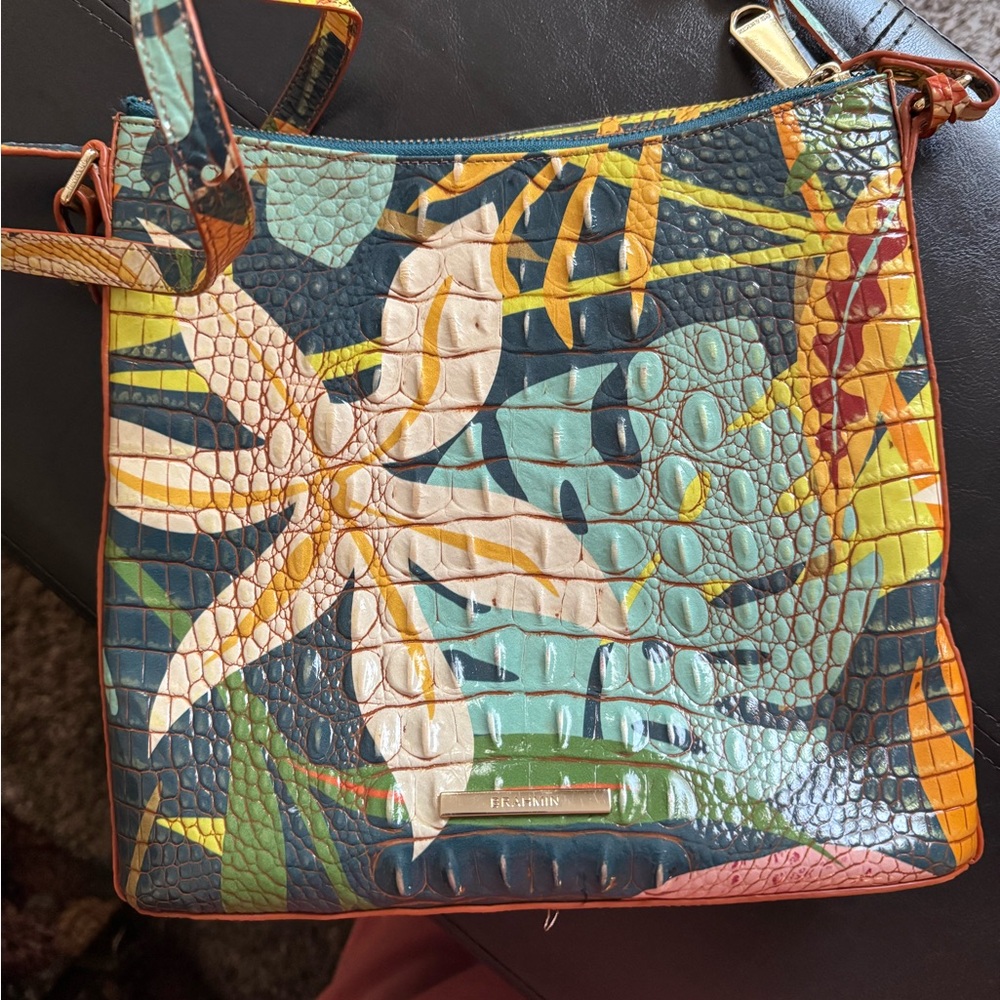 Brahmin Blue and Green Crossbody Bag Mosaic Design